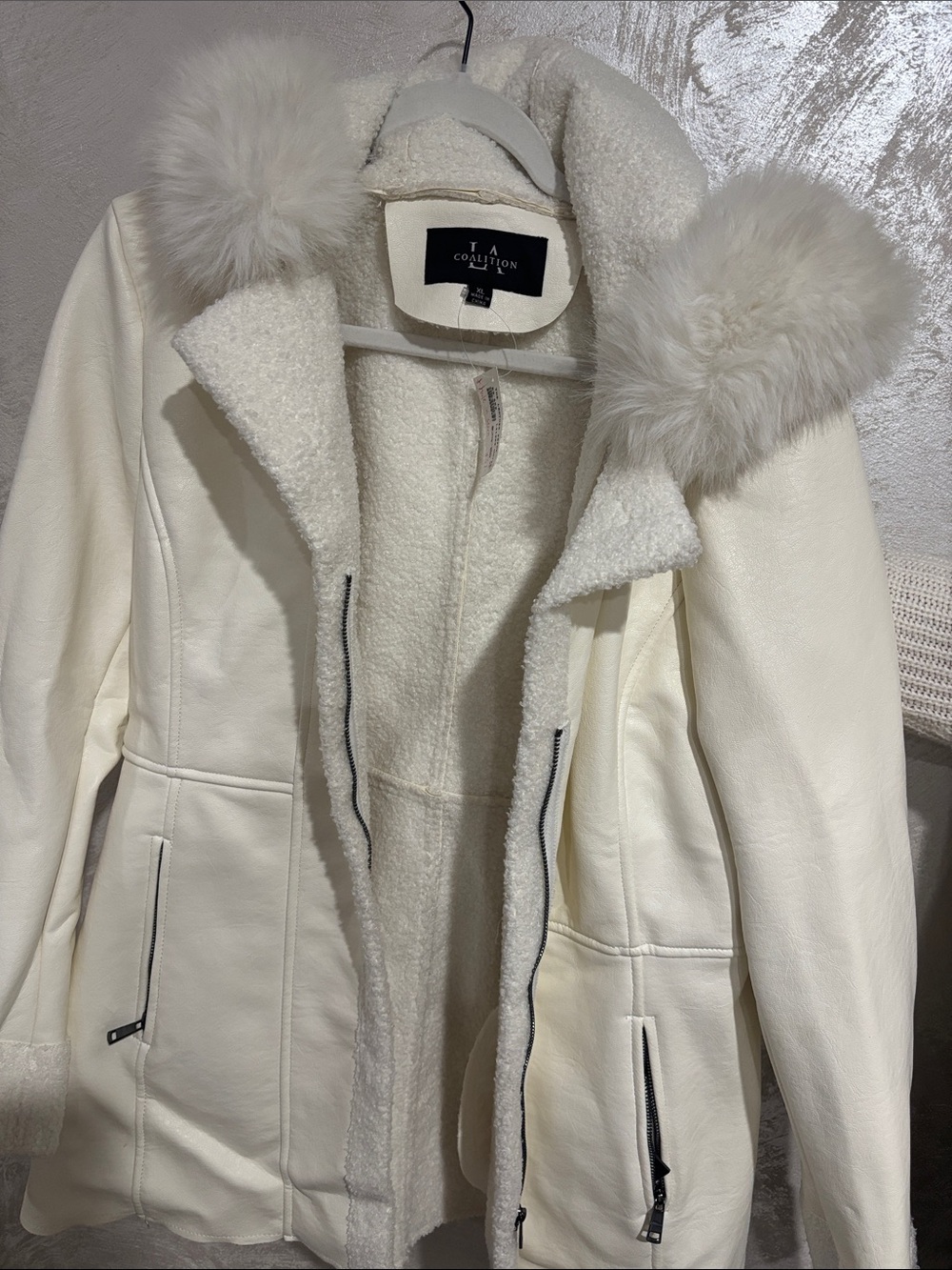 Tea Collection Cream Faux-Shearling Teddy Jacket with Fur-Trim Collar